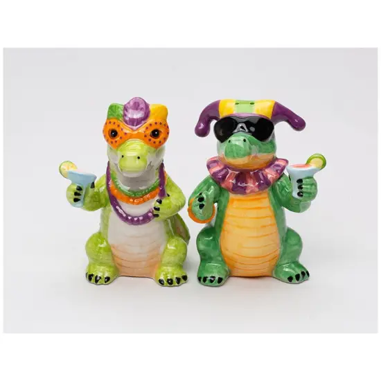 Ceramic Mardi Gras Crocodiles Salt and Pepper Shakers, Festive Decor, Kitchen Decor, Gift for Her {2}