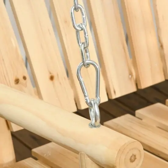 2-Seater Natural Wooden Porch Swing for Patio and Garden Seating {3}