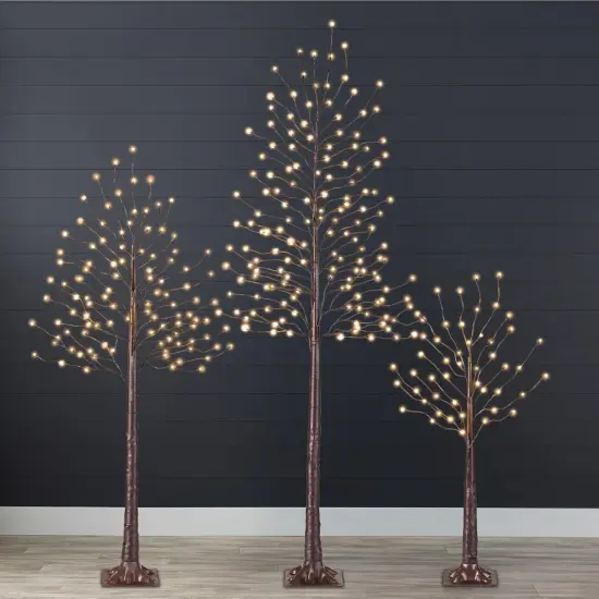 4ft, 6ft & 8ft Lighted Birch Tree Set, 3 Pack LED Trees with Remote, Color Options & Outdoor White {8}
