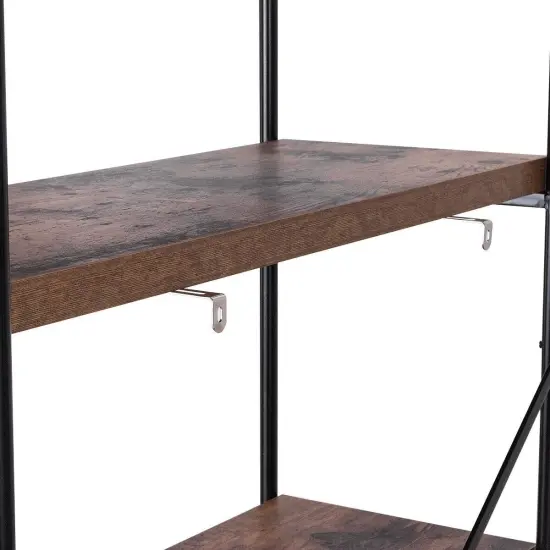 5 Tier Metal and Wood Shelf Bookcase with Black Iron Frame and Rustic Panels for Home Office Storage {2}