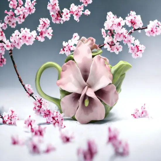 Ceramic Pink Orchid Flower Teapot, Gift for Her, Gift for Mom, Kitchen Décor, Tea Party Décor, Café Décor, Kitchen Decor {1}