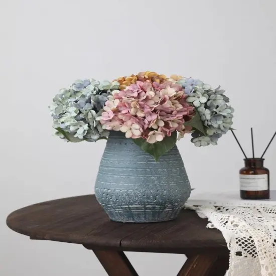 6pcs Artificial Silk Hydrangea Flower Bouquets - Deep Lake Blue {3}