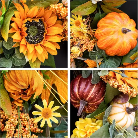24 Inch Fall Wreaths with Sunflowers, Pumpkins, and Leaves {3}