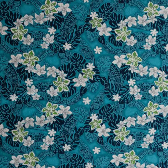 1 Yard Polynesian Tattoo Plumeria Tiare Floral Peachskin Fabric for Apparel 45 Inch Width Coral {2}
