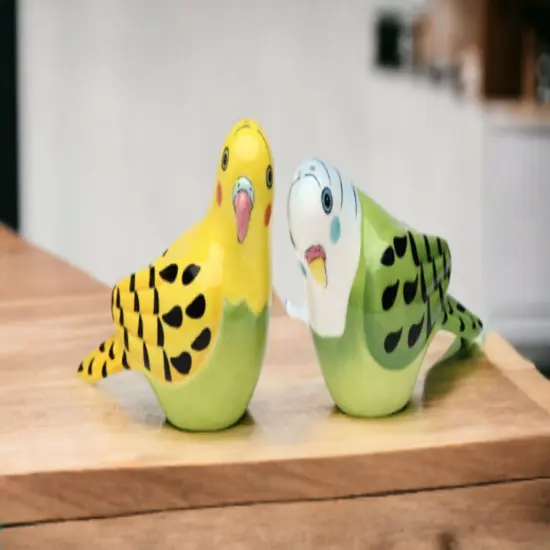 Ceramic Yellow And Green Parakeet Birds Salt & Pepper Shakers, Home D&eacute;cor, Gift for Her, Gift for Mom, Kitchen D&eacute;cor, Birdwatcher Gift {2}