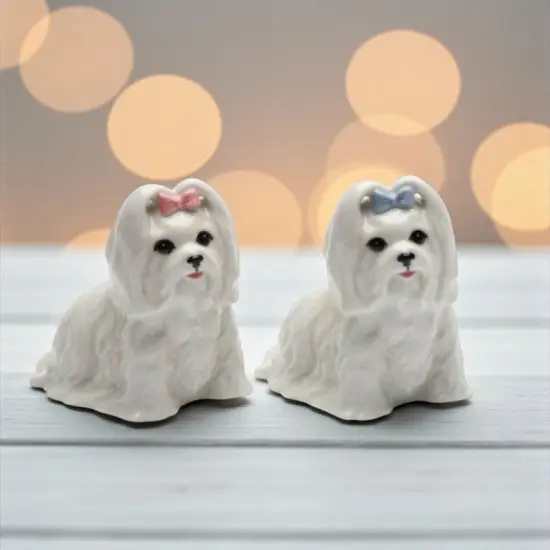 Ceramic Maltese Dog Salt & Pepper Shakers, Home D&eacute;cor, Gift for Her, Gift for Mom, Kitchen D&eacute;cor, Dog Lover Gift, Pet Loss Gift {2}