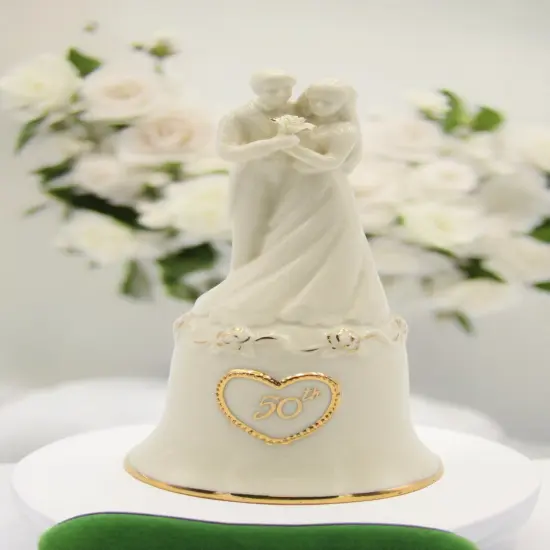 Ceramic 50th Anniversary Wedding Couple Bell, Anniversary Party Decor, Gift for Friends, Gift for Parents {1}