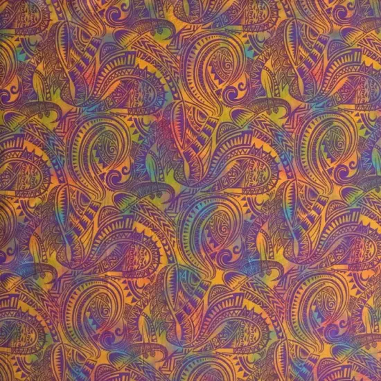 1 Yard Traditional Polynesian Tattoo Watercolor Fabric 100% Polyester, 36in L x 45 in W {4}