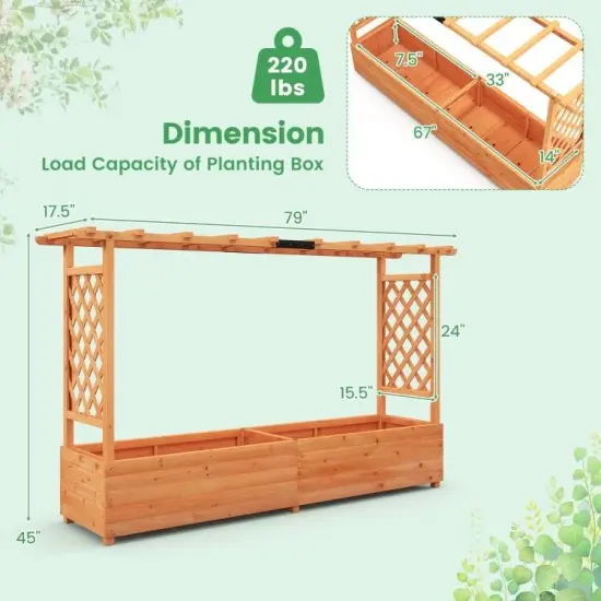 Brown Fir Wood Raised Garden Bed with Side Trellis and Drainage {5}