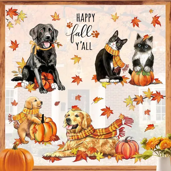 Happy Fall Y'all Dog Cat Window Clings 4 Sheets, Autumn Golden Retriever Labrador {3}