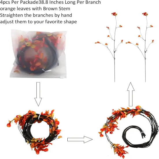 4pcs 38" Autumn Fake Plants with Stems - Orange {3}