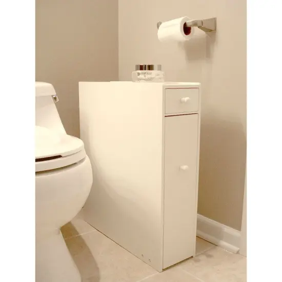 Space Saving Bathroom Floor Cabinet in White Wood Finish {1}