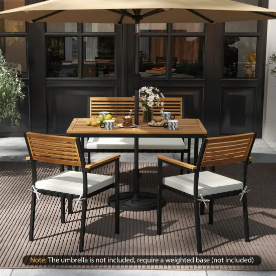 Costway 4 PCS Patio Furniture Set with Acacia Wood & Metal Frame Umbrella 1 table {5}