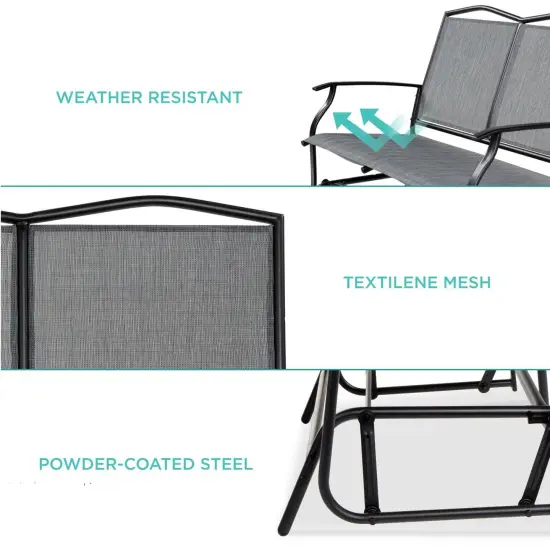 Outdoor 2 Seat Mesh Glider Rocker Chair with Armrests Grey {3}