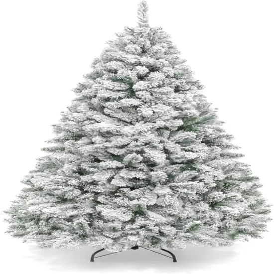 Snow Flocked Christmas Tree Full Unlit Pine with Easy Setup and Sturdy Metal Stand {1}