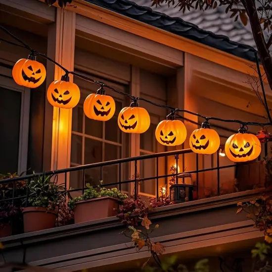 Ghost Faced Pumpkin with 10 Lights {3}