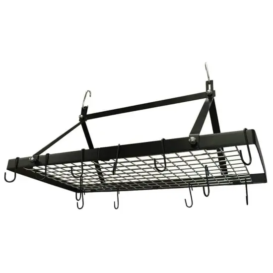 Black Metal Hanging Pot Rack with Hooks for Ceiling Kitchen Storage {1}