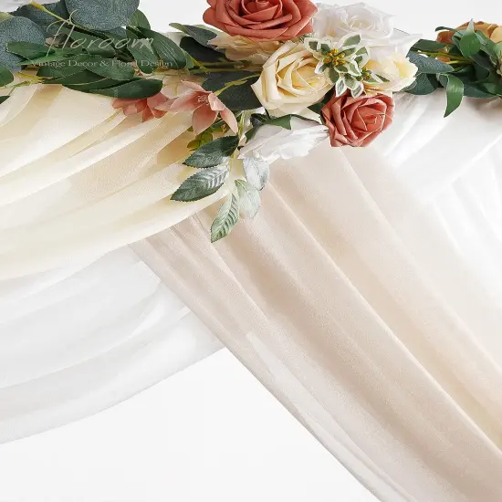 Wedding Arch Draping Fabric 3 Panels 20Ft Chiffon Fabric Drapes Arbor Drapery Wedding Ceremony Reception Swag Decorations (Nude +Cream +White) {6}