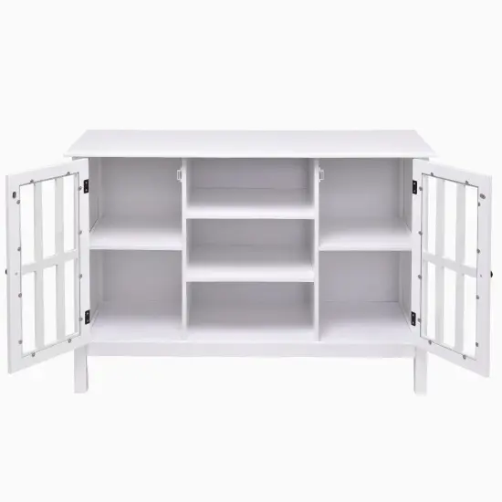 Modern White Sofa Table Cabinet with Glass Panel Doors and Storage Shelves for Living Room {2}