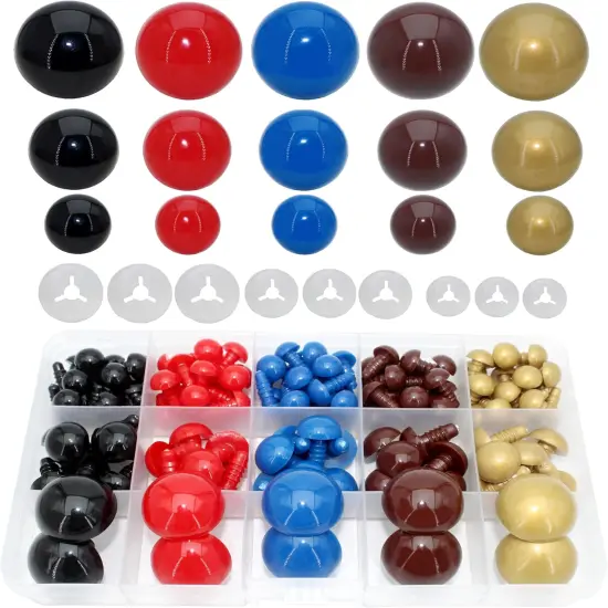 1Box(160pcs) 3Size 5Colors Threaded Shank Design Plastic Safety Eyes Craft Eyes {1}