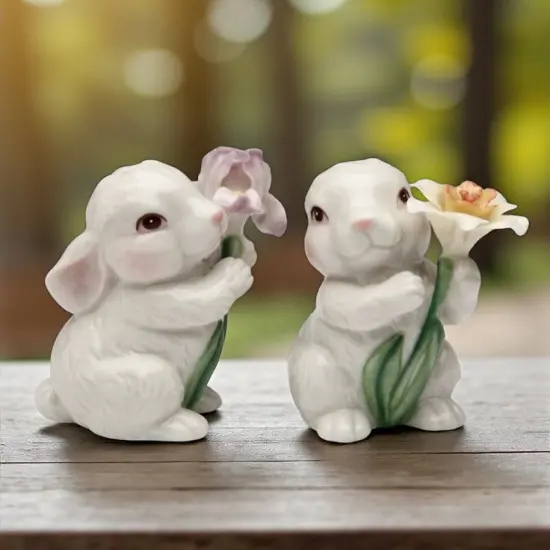 Ceramic Bunny Rabbits with Flowers Salt and Pepper Shakers, Home D&eacute;cor, Gift for Her or Mom, Kitchen D&eacute;cor, Spring D&eacute;cor, Easter Decor {2}