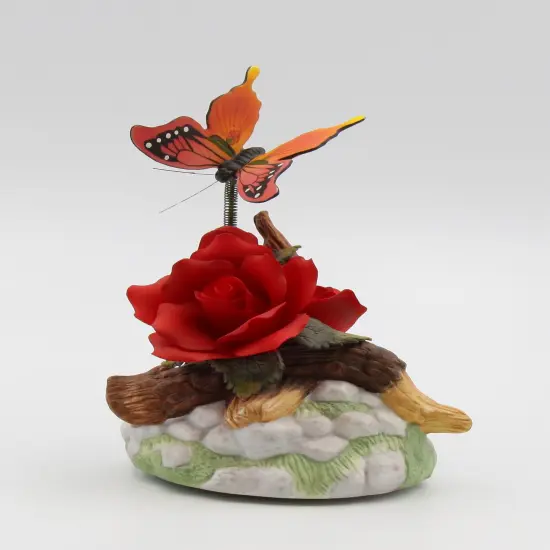 Ceramic Red Rose with Butterfly Figurine, Home D&eacute;cor, Gift for Her, Gift for Mom, Nature Lover Gift {2}