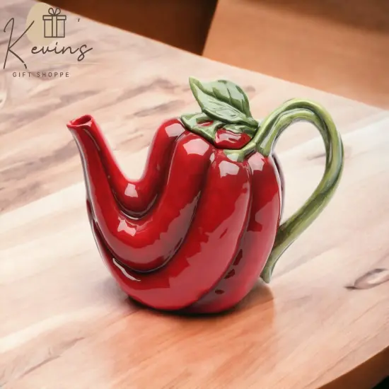 Hand Painted Ceramic Red Chili Pepper Teapot, Gift for Her, Gift for Mom, Tea Party D&eacute;cor, Caf&eacute; D&eacute;cor, Farmhouse D&eacute;cor {1}