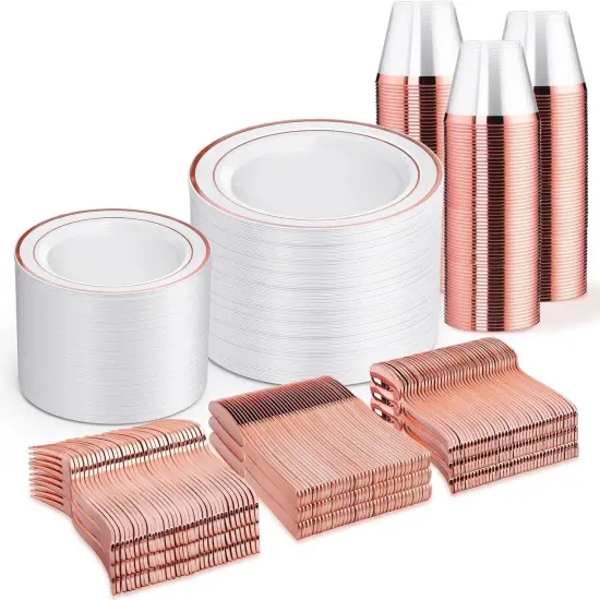 Disposable Dinnerware Set &ndash; 25, 50, 75, 100 Guest Options, Plastic Plates, Cups & Silverware for Wedding & Party {2}