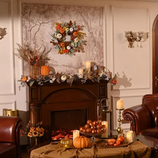 24'' Collapsible Fall Wreath with Lights {2}