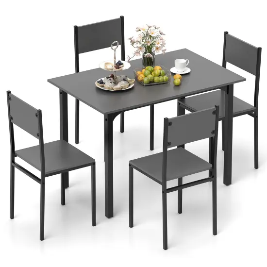 Costway 5 PCS Dining Table Set Industrial Style Kitchen Table & Chairs for 4 Gray/Brown/Dark Brown {7}