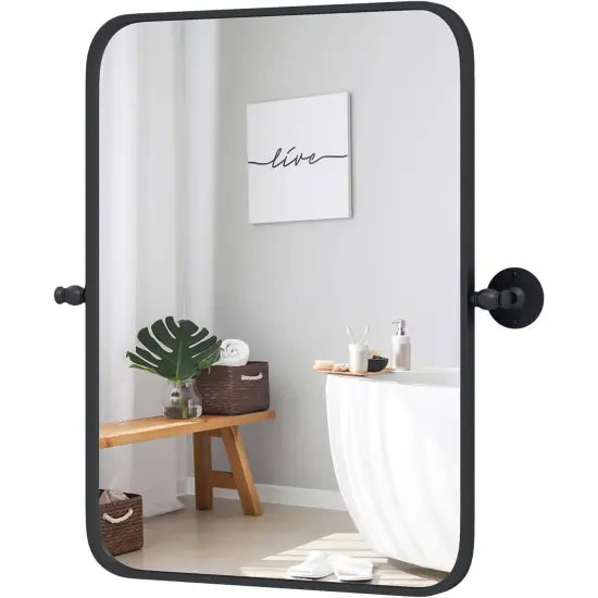 Black Metal Framed Wall Mirror 30x22" with Adjustable Tilt and Safety Film {1}