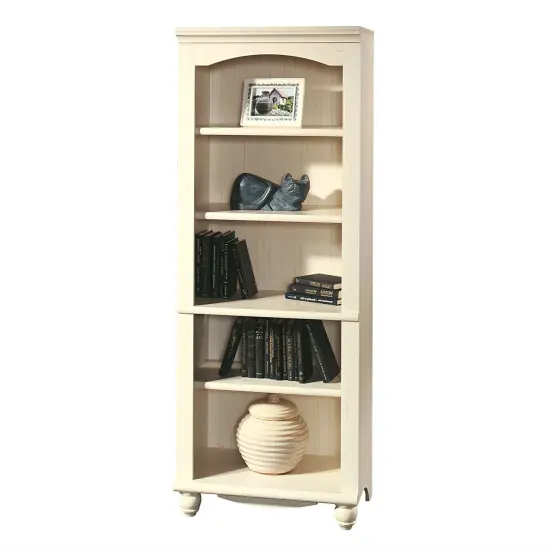 72" Tall Antique White Wood Bookcase with 5 Adjustable Shelves and Distressed Wood Finish {1}