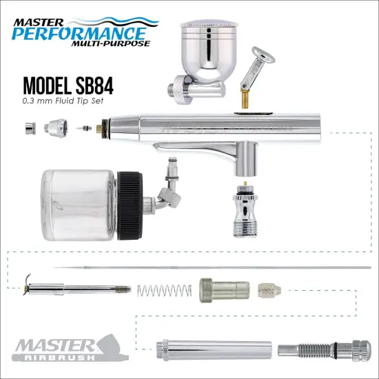Master Performance SB84 Multi-Purpose Precision Dual-Action Side Bowl Feed Airbrush, 0.3 mm Tip, Gravity & Siphon Cups {3}