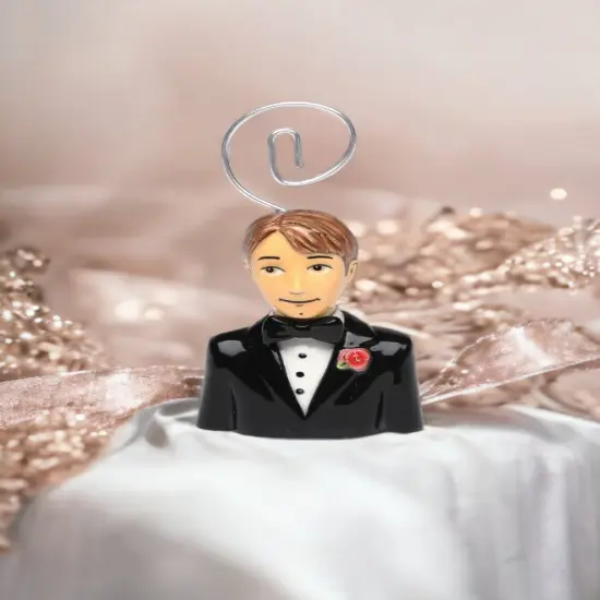 Hand Painted Ceramic Wedding Groom Card Holder, Bachelor Party ( Set Of 6 ), Wedding Decor {1}