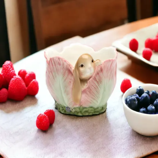 Ceramic Easter Bunny Rabbit in Flower Candy Bowl, Home Décor, Gift for Her, Gift for Mom, Kitchen Décor, Spring Décor {2}
