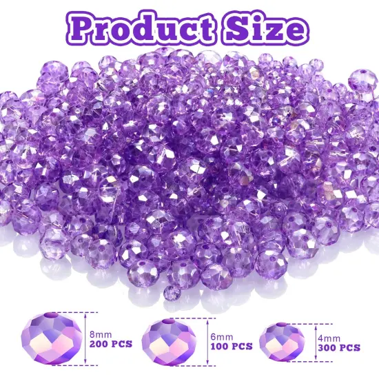 600 Pcs Crystal Glass Beads for Jewelry Making Bulk Faceted Gemstone Rondelle Loose Beads for Bracelet DIY Crafts 8 mm, 6 mm, 4 mm(Purple) {5}