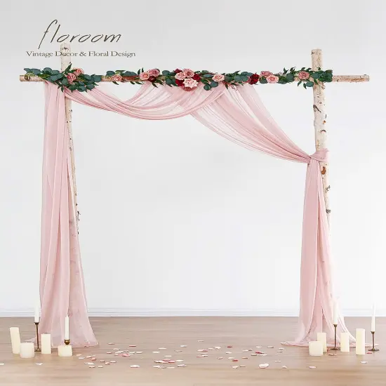 Wedding Arch Draping Fabric 2 Panels 20Ft Dusty Rose Chiffon Fabric Drapes Arbor Drapery Wedding Ceremony Reception Swag Decorations {6}