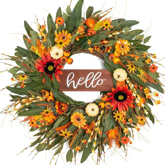 24 Inch Fall Wreaths with Hello Sign {5}