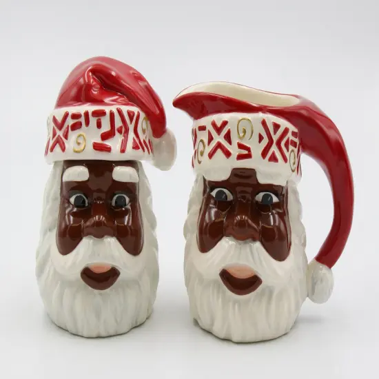 Ceramic African American Santa Sugar And Creamer Set, Home D&eacute;cor, Gift for Her, Gift for Mom, Kitchen D&eacute;cor, Christmas D&eacute;cor {2}