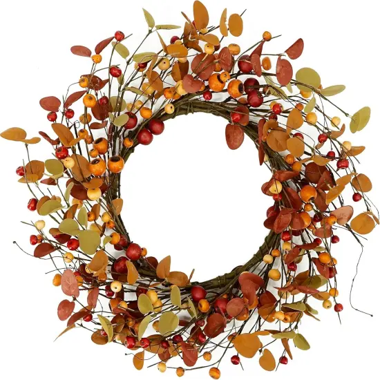 Fall Wreath - Orange Eucalyptus Leaves {1}
