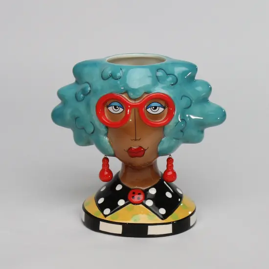 Ceramic African American Lady with Blue Hair Makeup Brush, Utensil Holder, Home Décor, Gift for Her, Mom, Friend, or Coworker, Vanity Décor {2}