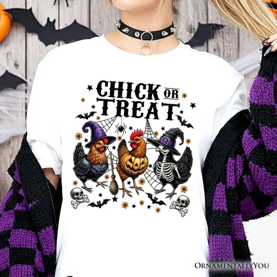 Chick or Treat Chicken T-Shirt, Funny Farmhouse Halloween Tee {5}