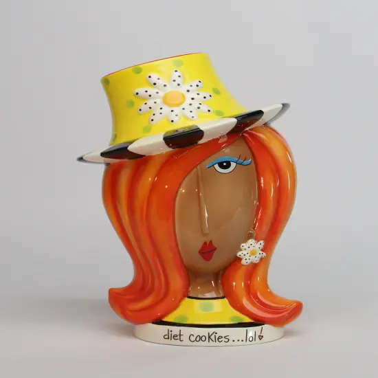 Ceramic African American Lady Daisy Flower Hat Cookie Jar, Home D&eacute;cor, Gift for Her, Mom, Friend, or Coworker, Kitchen D&eacute;cor {2}