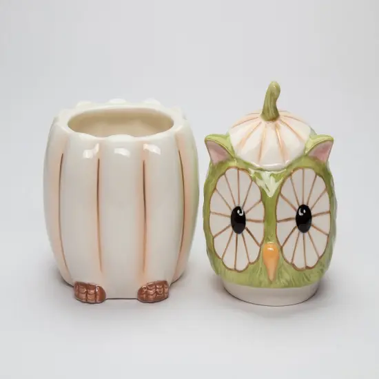 Ceramic White Pumpkin Owl Candy Jar, Home D&eacute;cor, Gift for Her, Gift for Mom, Kitchen D&eacute;cor, Fall D&eacute;cor, Halloween D&eacute;cor {3}
