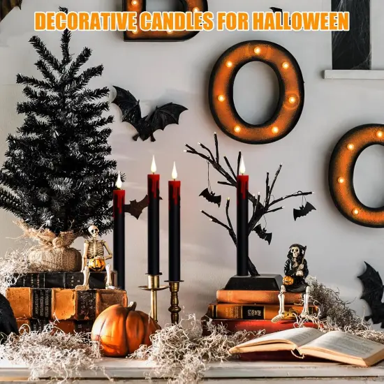 4-Pack Black Flameless Taper Candles &ndash; LED Halloween Decor with Remote & Timer, Battery Operated {5}