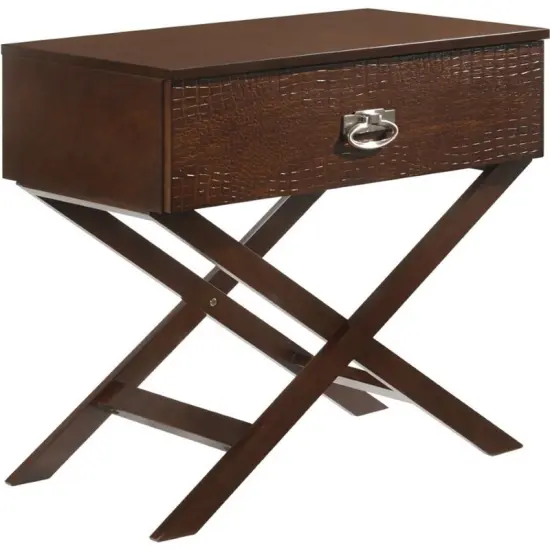 Modern Cappuccino Brown Wood End Table Nightstand with X Legs for Living Room or Bedroom {1}