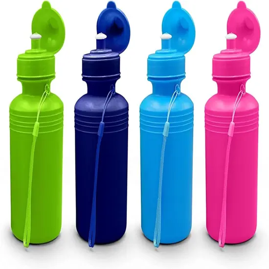 4E's Novelty 4 Pack Kids Water Bottles 18oz &ndash; BPA-Free, Reusable Plastic Bottles with Strap {1}