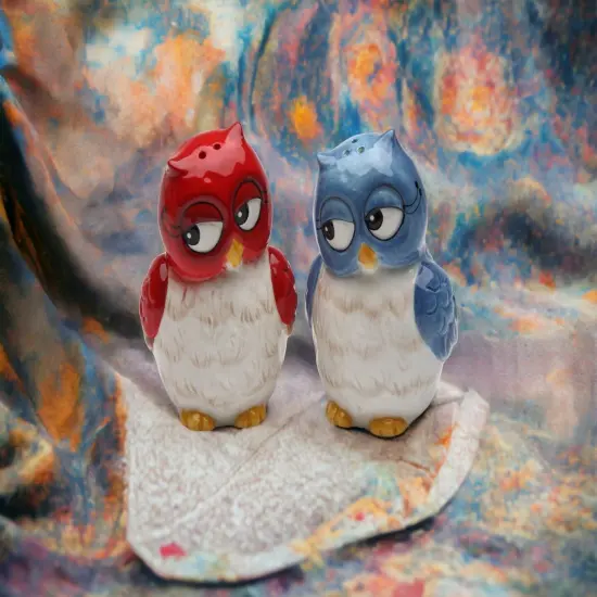 Ceramic Blue and Red Owl Salt and Pepper Shakers, Home D&eacute;cor, Gift for Her, Gift for Mom, Kitchen D&eacute;cor, Birdwatcher Gift {3}