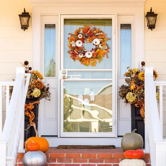 20&rsquo;&rsquo; Fall Wreath with White Pumpkins {2}