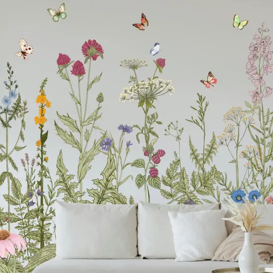 Poppy Flower Wall Stickers Bird Butterfly Wall Decor Decals Peel and Stick Floral {1}